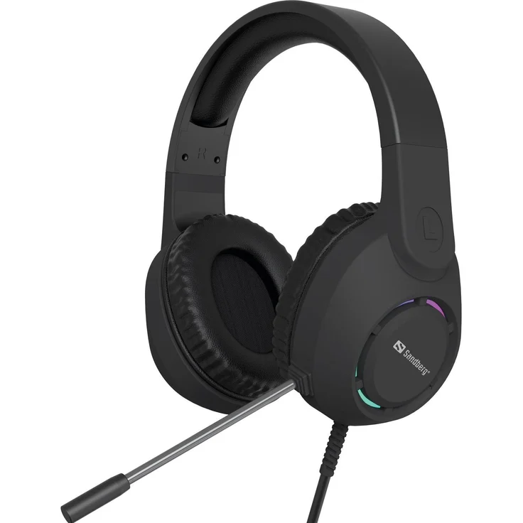 Sandberg BossBlaster USB Headset, kabelgebundenes Gaming Headset mit Elektret-Kondensatormikrofon und LED-Beleuchtung, Schwarz