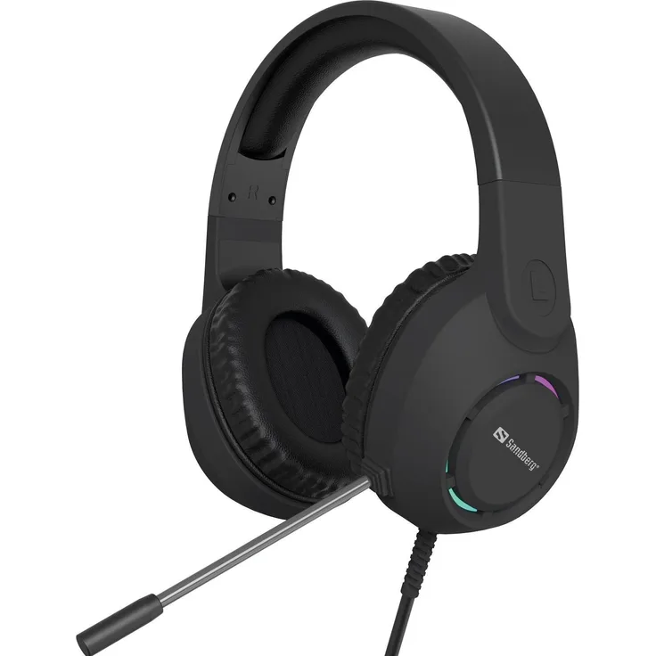 Sandberg BossBlaster USB Headset, kabelgebundenes Gaming Headset mit Elektret-Kondensatormikrofon und LED-Beleuchtung, Schwarz