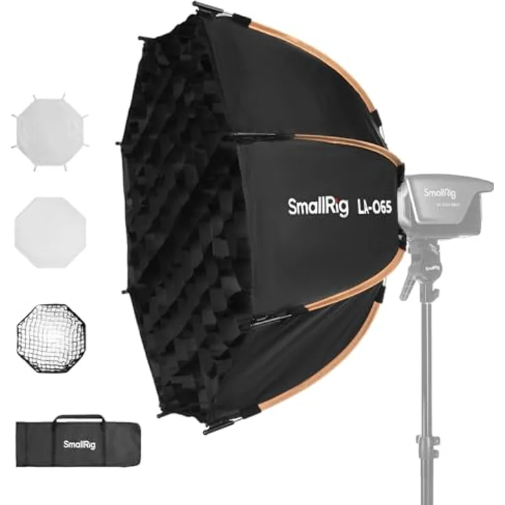 SMALLRIG LA-O65 Achteckige Softbox, 65 cm/25,6 Zoll Schnellverschluss-Softbox mit Tragetasche, für COB-Leuchten mit Bowens-Mount, Industriequalität, leichte Aluminiumkonstruktion – Schwarz