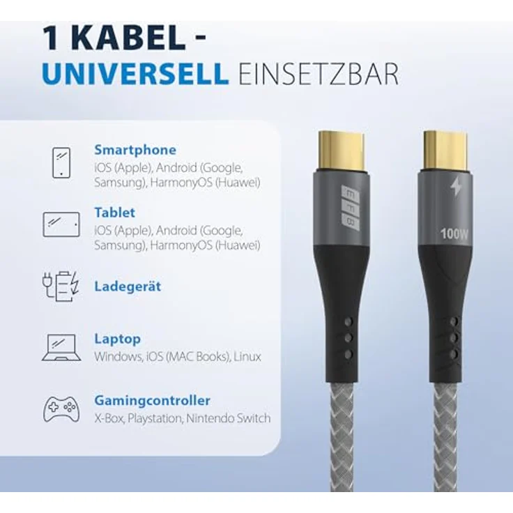 EFB USB-C Kabel, 100W PD 3.0, 10 Gbit/s, 4K Video, E-Marker Chip, 0,5m, grau – Bild 6