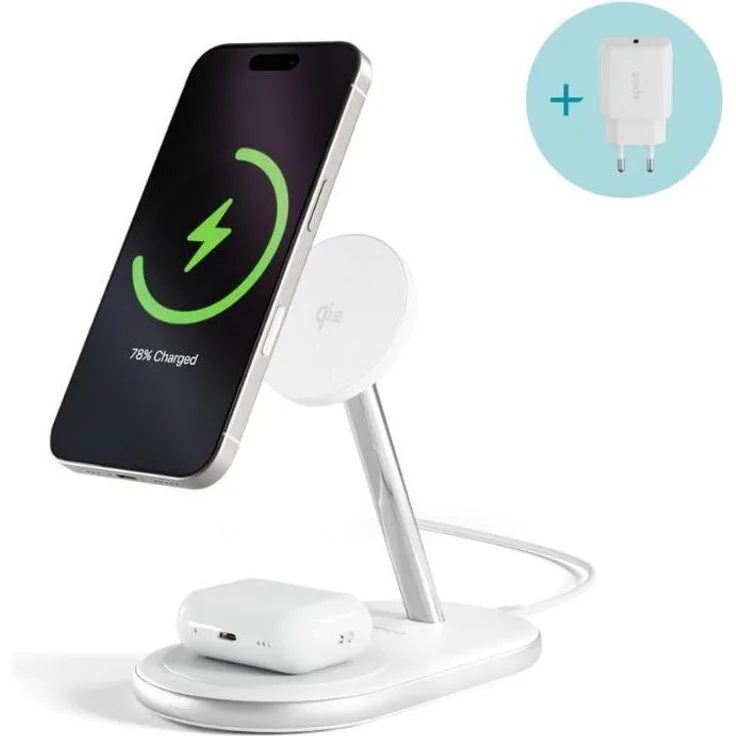 Epico UltraBase EX40 2in1 Charging Stand, 25W Wireless Charger mit Qi2-Technologie, Weiss