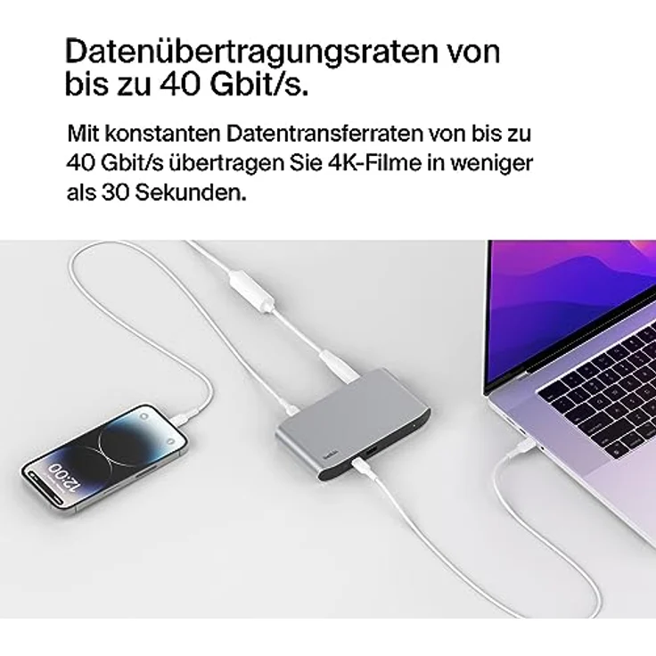 Belkin Connect Thunderbolt 4 Docking-Station, 5-in-1-USB-C-Multiport-Core-Hub mit 96 W Power Delivery für Mac- und Windows-Laptops, einen 8K- oder Zwei 4K-Monitore; mit Thunderbolt 4-Kabel/Netzteil – Bild 3