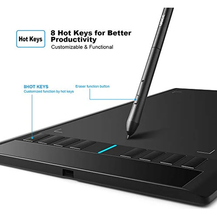 UGEE M708 Zeichentablett,10 x 6 Zoll Grafiktablett mit mit 8192 Druckempfindlichkeitsstufe Batterieloser Stift für Win11/10/8/7 und Mac OS Ideal für Künstler,Amateure,Online Lehren und Arbeiten – Bild 4
