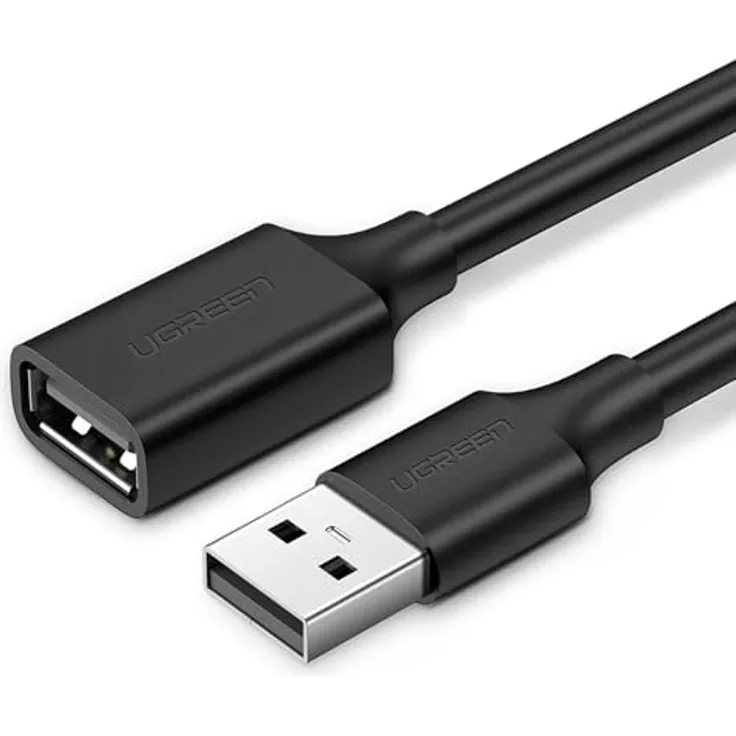 UGREEN USB 2.0-Verlängerungskabel, A-Stecker auf A-Buchse, vergoldet, 0,5 m, Rundkabel, schwarz