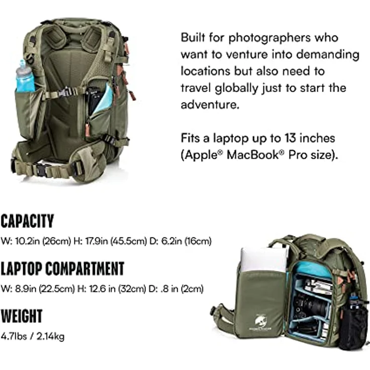 Shimoda Explore V2 25 Fotorucksack, wasserabweisend, für DSLR, spiegellose Kameras, Batterien und Objektive, kleine, modulare Kamera-Einsatz im Lieferumfang enthalten, Armeegrün (520-153) – Bild 3