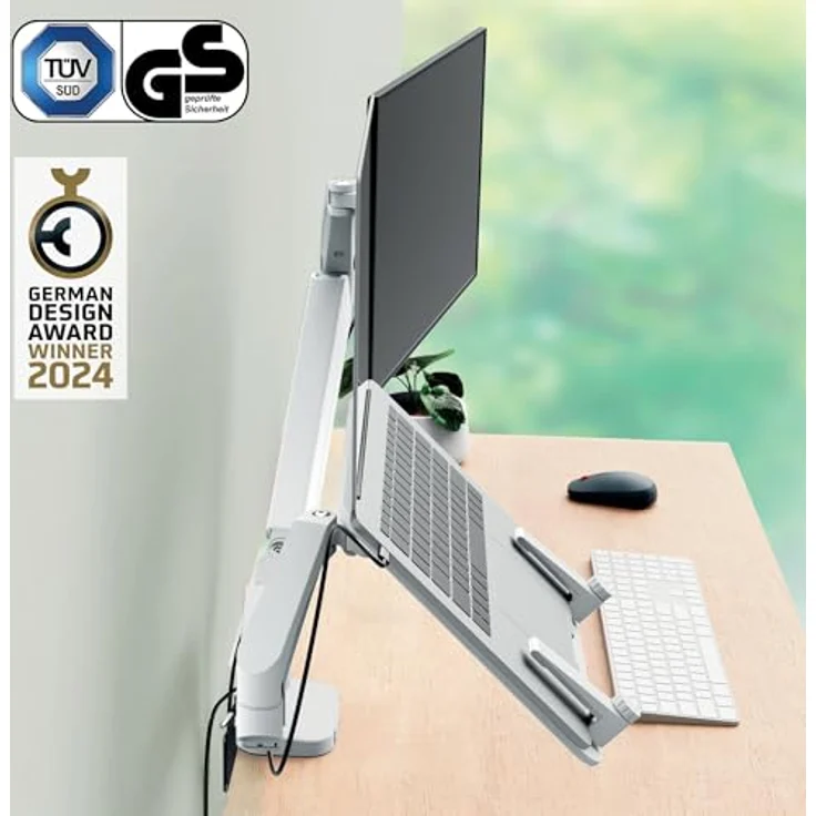 Leitz Ergo Doppel-Monitorarm mit Laptophalterung, platzsparend für 17–32 Zoll, dreh- und kippschonend, 18 kg Tragkraft, Hellgrau, 65380085 – Bild 2