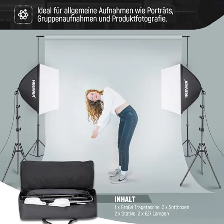 Neewer 60x60cm Softbox mit E27 Sockel 700W Studioleuchte Softbox Set, für Fotostudio-Porträts, Produktfotografie und Videoaufnahme – Bild 6