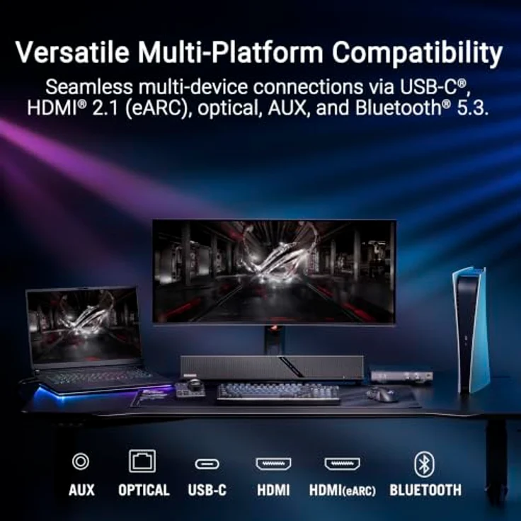 ASUS ROG Gjallar Gaming Soundbar, 2.1.2-Kanal mit kabellosem Subwoofer und Dolby Atmos®, Schwarz – Bild 8