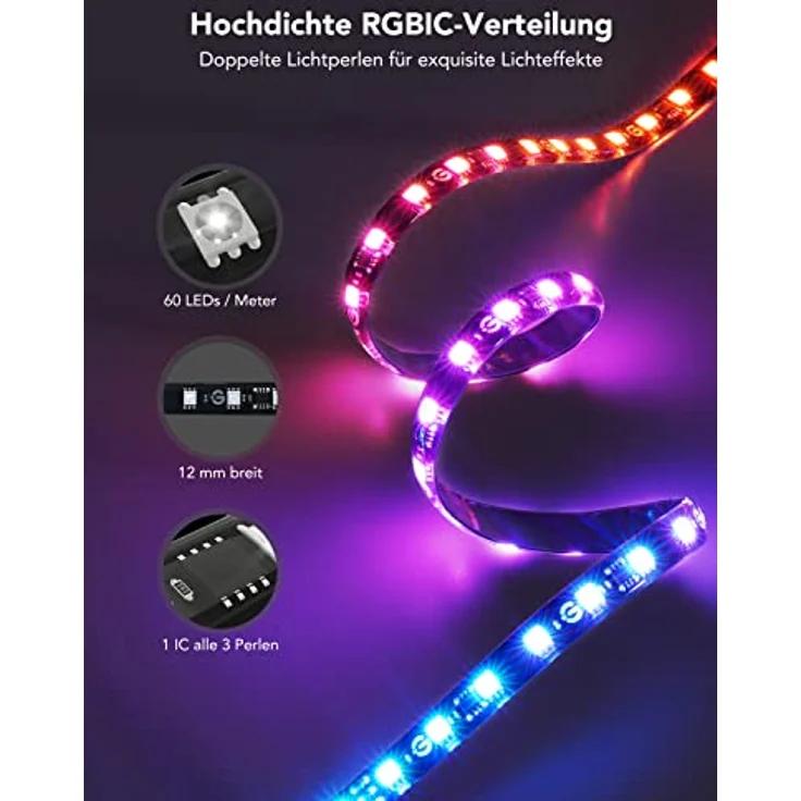 Govee Envisual TV Hintergrundbeleuchtung T2 mit Dual-Kamera für 55-65 Zoll Fernseher und PC, RGBIC WiFi TV LED Hintergrundbeleuchtung kompatibel mit Alexa und Google Assistant, doppelte Lichtperlen – Bild 5