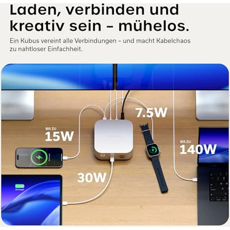 SATECHI Thunderbolt-5 CubeDock™ Dockingstation, 80-120 Gbit/s, integriertes NVMe SSD Gehäuse, 140W Laden, Multi-Display bis 8K, USB-C & USB-A 10 Gbit/s, aktive Kühlung, Silber – Bild 4