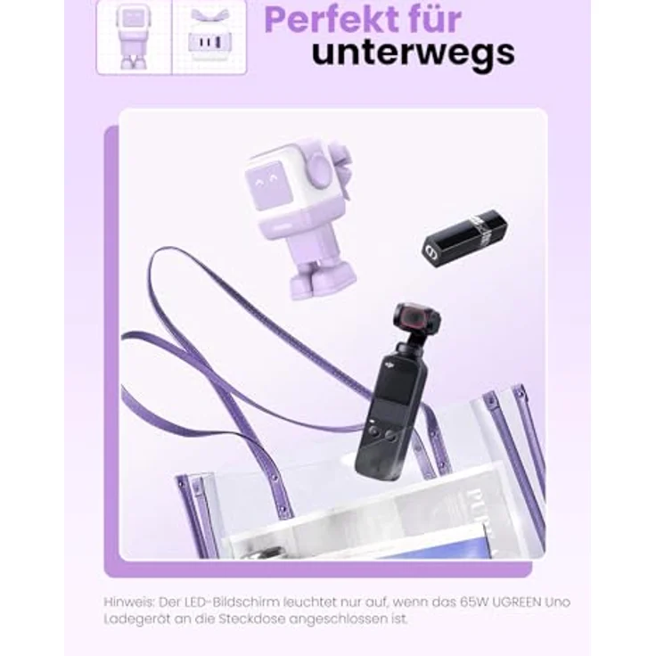 Ugreen Nexode RG (65 W), USB Ladegerät mit 2 USB-C- und 1 USB-A-Anschluss, Weiss und Violett, GaN-Technologie mit LED-Anzeige – Bild 8