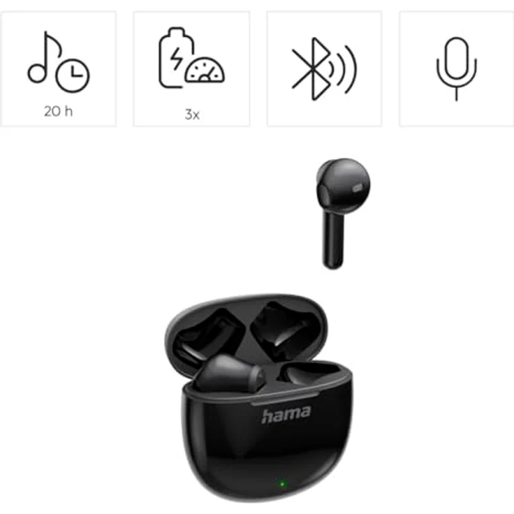 Hama Action One, In-Ear Bluetooth Kopfhörer TWS, kabellos, 4 h Laufzeit, Schwarz – Bild 2