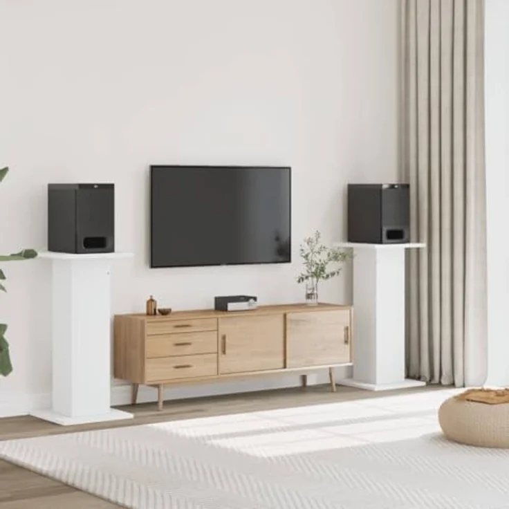 vidaXL Lautsprecherständer 2 STK., Hoher Boxenständer aus Holzwerkstoff, für HiFi Heimkino und verbessertes Audio-Hörerlebnis, Weiß – Bild 2