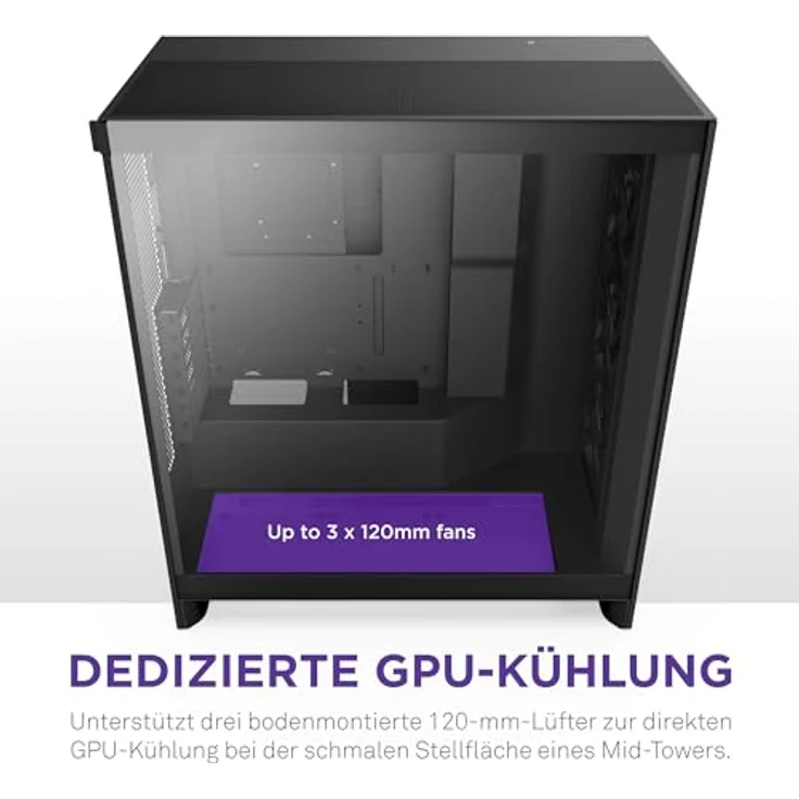 NZXT PC-Gehäuse H7 Flow (2024), vertikales GPU-Kühlungssystem, 3 frontmontierte 120-mm-Lüfter, schwarz – Bild 2