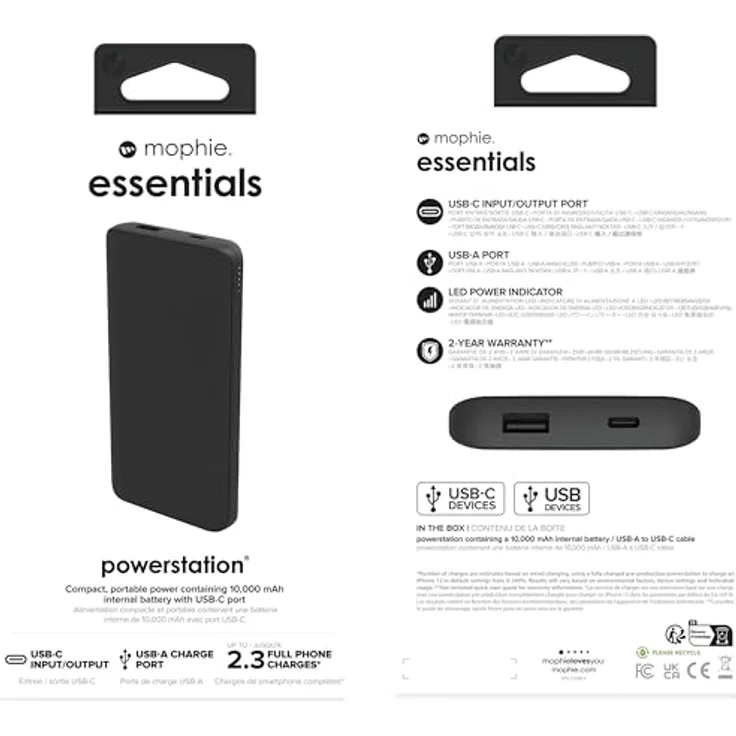 mophie essentials powerstation 10K, 10000 mAh Powerbank mit USB-C und USB-A Anschlüssen, Schwarz – Bild 3