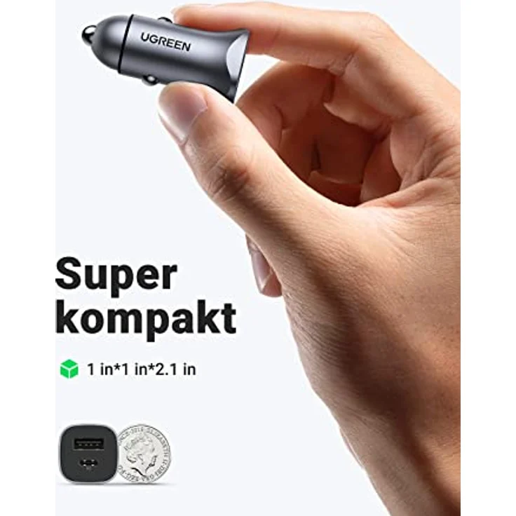 Ugreen USB-A / USB-C 30W Schnelles Autoladegerät mit PD PPS, graues Ladegerät für iPhone und Galaxy Smartphones – Bild 5