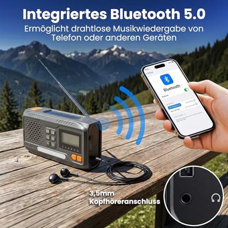 Extralink BT-4000 Notfallradio, Bluetooth Solar mit Kurbel, 4000 mAh Powerbank, FM/DAB, Taschenlampe und SOS-Alarm – Bild 4