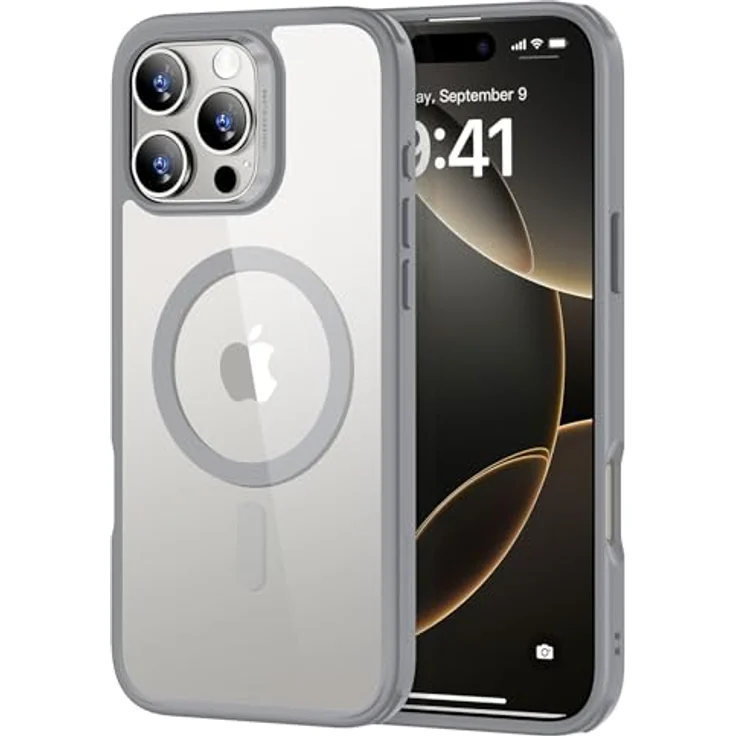 ESR iPhone 16 Pro Max Hülle, MagSafe Kompatibel, Militärnorm Stoßfest, Kratzfeste Rückseite, Klares Grau – Bild 1
