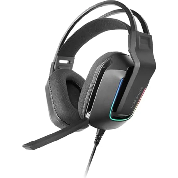 Mars Gaming MH-Strike, Gaming-Headset mit FRGB Rainbow Beleuchtung, 50mm Neodym-Treibern, klappbarem Mikrofon, integrierter Steuerung, Air-Ohrpolstern und verstellbarem Kopfbügel, multiplattformfähig, Schwarz – Bild 1