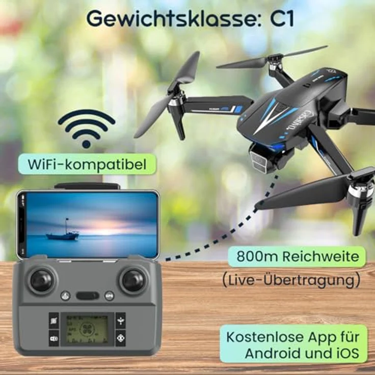 Casativo Profi GPS-Drohne, Full-HD-Kamera mit 3-Achsen-Gimbal, 800m Reichweite, Follow-Me-Modus, Live View, inkl. 4 Ersatzrotoren – Bild 2