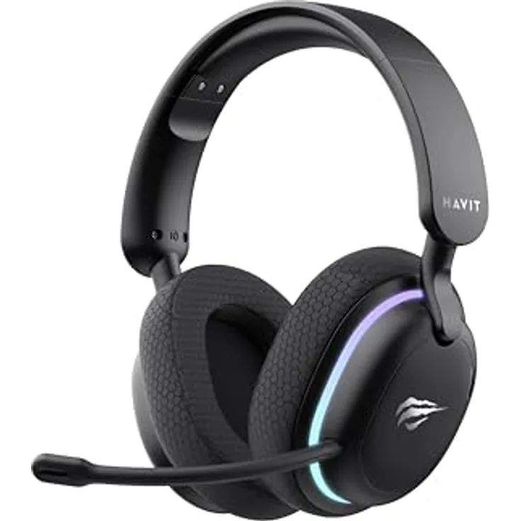 Havit Fuxi-H7, Gaming Headset in Schwarz mit 40mm Lautsprechern, 28 ms Latenz, 18 Stunden Akkulaufzeit und 5 Verbindungsmöglichkeiten (Kabelgebunden, Kabellos)