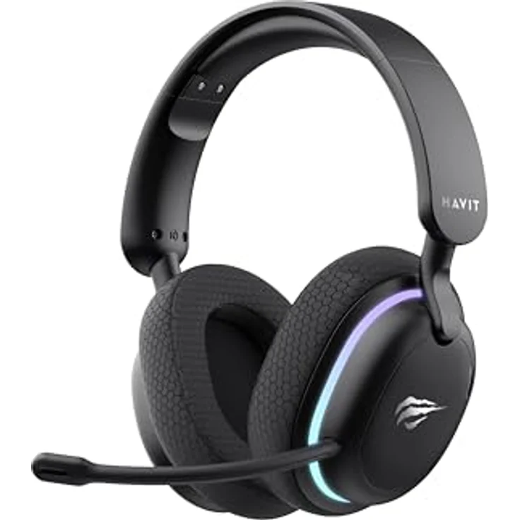 Havit Fuxi-H7, Gaming Headset in Schwarz mit 40mm Lautsprechern, 28 ms Latenz, 18 Stunden Akkulaufzeit und 5 Verbindungsmöglichkeiten (Kabelgebunden, Kabellos) – Bild 1