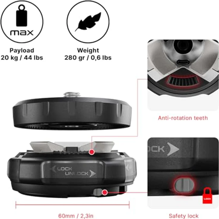 Manfrotto XCHANGE Quick Release, Universelles Stativ-System mit 20 kg Traglast, Leichtes Aluminium, 3/8" & 1/4"-Gewinde für Foto/Video/Licht – Bild 5