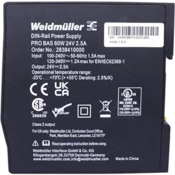Weidmüller PRO BAS 24V DC Stromversorgung, 60W, 2.5A, Art.-Nr. 2838410000 – Bild 4