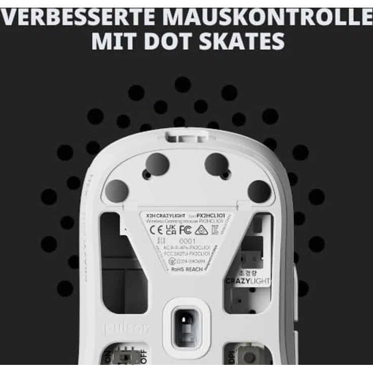 Pulsar X2H CRAZYLIGHT Medium Wireless Gaming Maus, 32.000 DPI, 8K Polling, Uyuni White – Bild 8