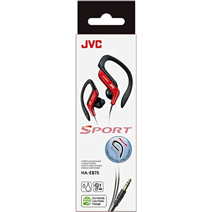 JVC HA-EB75-RN-U Sportkopfhörer mit verstellbarem Haken, 5-Fach verstellbar, spritzwassergeschützt, kraftvoller Bass-Sound, 1,2 m Kabel, kompatibel mit Smartphone, Rot – Bild 3