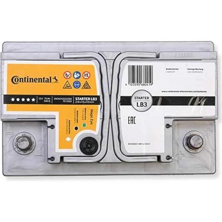 Continental Starterbatterie 12V 70Ah 680A/EN LB3, Blei-Kalzium-Batterie mit B13 Bodenleistenausführung – Bild 3
