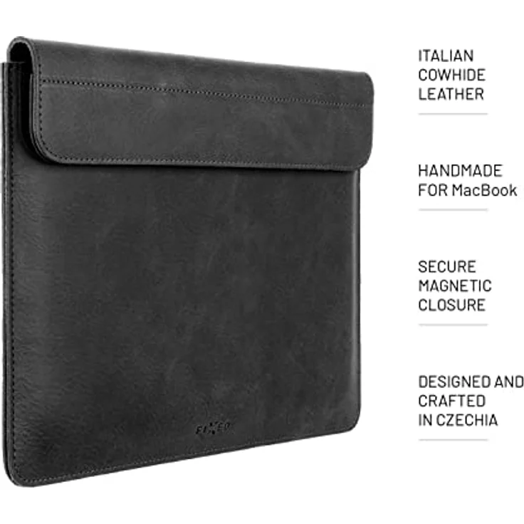 FIXED Oxford Lederhülle für MacBook Air 13 Zoll Retina, iPad und andere Geräte: Handgefertigte Laptoptasche aus italienischem Rindsleder, Schwarz – Bild 4