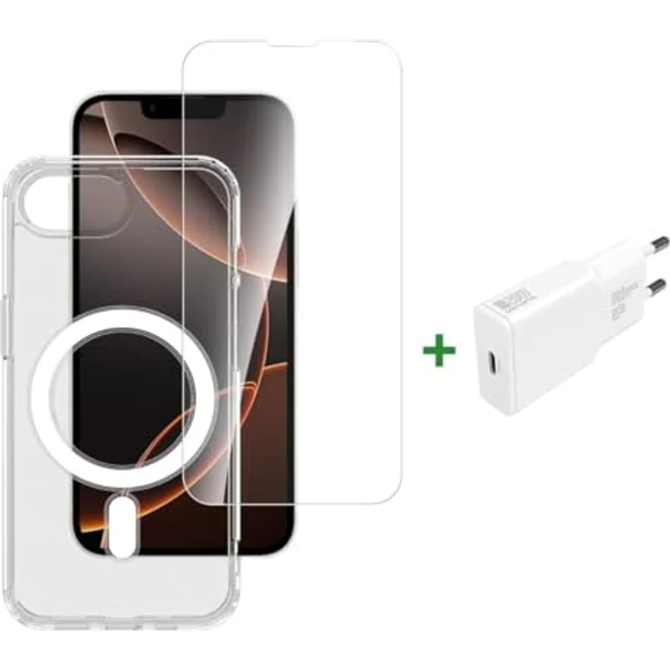 4smarts 3 in 1 Starter Set für Apple iPhone 16e, transparente Smartphone Hülle mit 20W Netzteil und 9H Schutzglas – Bild 2