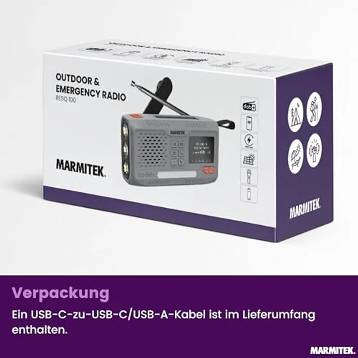 Marmitek RESQ 100, Kompaktes Kurbelradio mit DAB+/FM, Bluetooth, Solar- und Dynamo-Ladefunktion, Grau – Bild 7