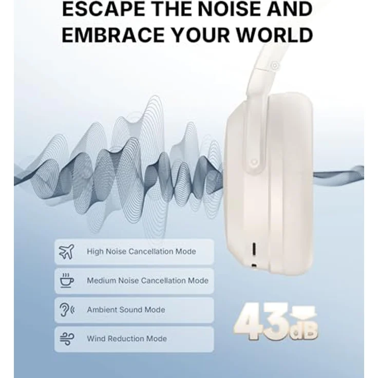 Edifier WH700NB Pro Kabellose Over-Ear Kopfhörer mit -43dB Aktiver Geräuschunterdrückung, Hi-Res Audio, AAC, Bluetooth V5.4, Multi-Point-Verbindung, AI-Klare Anrufe, Schnellladung, Faltbar - Elfenbein – Bild 3
