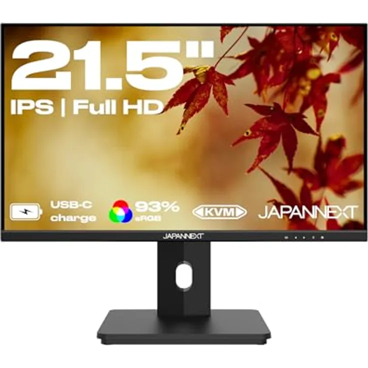 JapanNext JN-I215FLFHSP-C65W, 21,5 Zoll IPS Full HD Monitor mit HDR, USB-C (65W), Höhen- & Neigungsverstellung, G-Sync/FreeSync, integrierten Lautsprechern, 2 Jahre Garantie