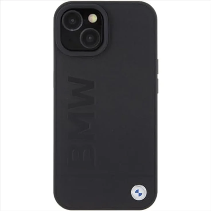 BMW Handyhülle Case iPhone 15, Echtleder schwarz mit Metalllogo, 6,1 Zoll, Kantenschutz – Bild 3