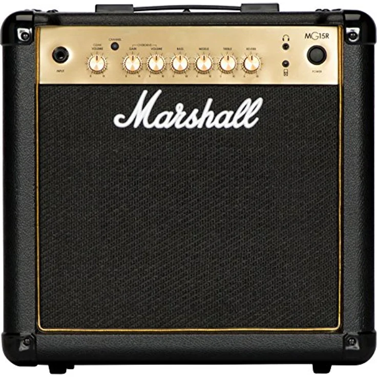 Marshall MG15GR, Transistor Combo Verstärker für E-Gitarre, 15 Watt, schwarzes Tolex mit goldenem Bedienfeld, integrierter Hall-Effekt, 2 Kanäle – Bild 1