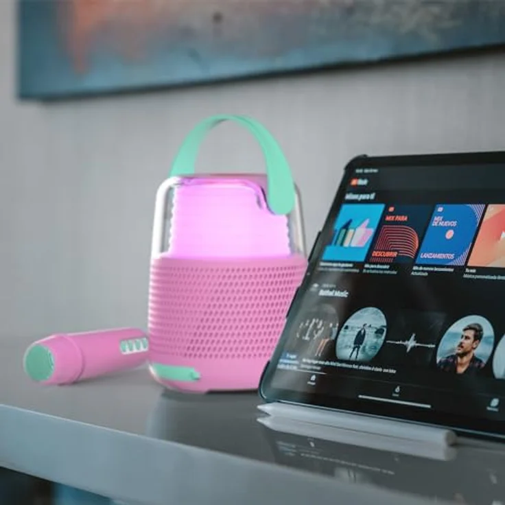 Mobility on Board KS-80 Bluetooth-Lautsprecher & Karaoke, Blau/Pink, kabelloses Mikrofon, Soundeffekte – Bild 6