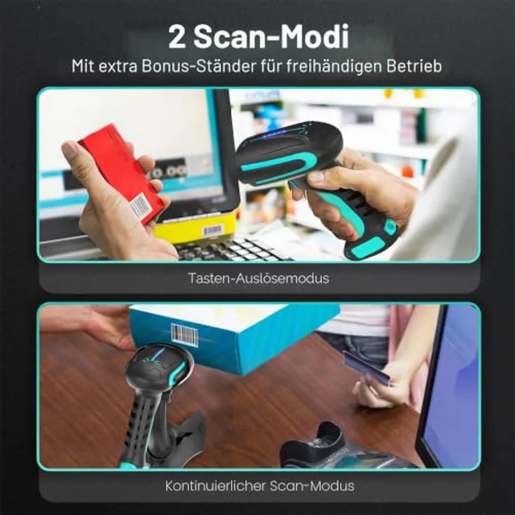 Tera Pro 3 in 1 Barcodescanner 1D/2D QR, kabellos Bluetooth & USB-C, 2500mAh Akku, exzellente Fallfestigkeit IP66, blau – Bild 5