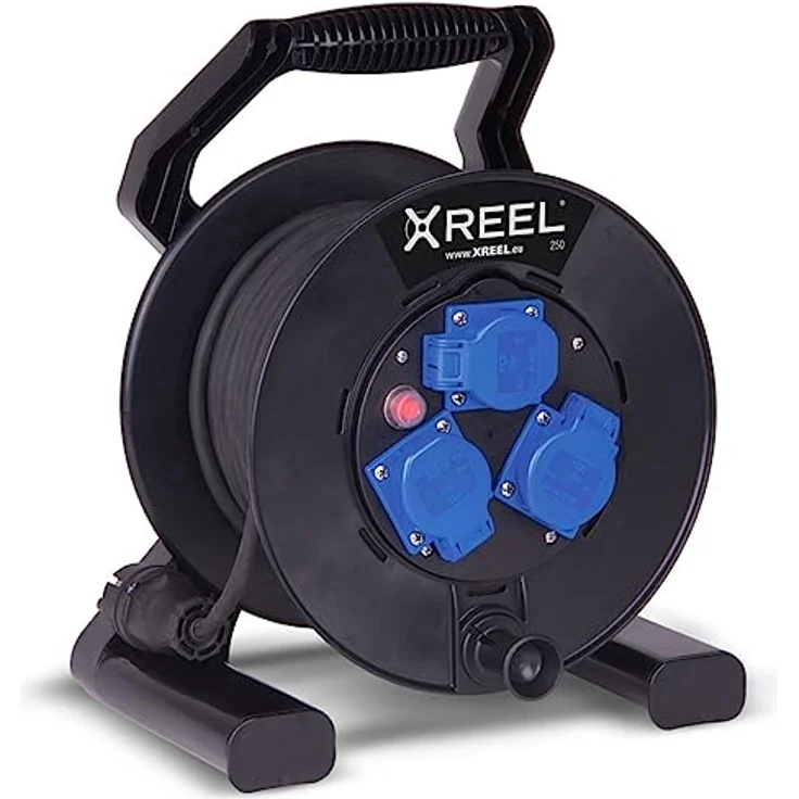 PC Electric 9250012-p Kabeltrommel 25m, Kunststofftrommel mit Bremsvorrichtung und ergonomischem Tragegriff, schwarz – Bild 1
