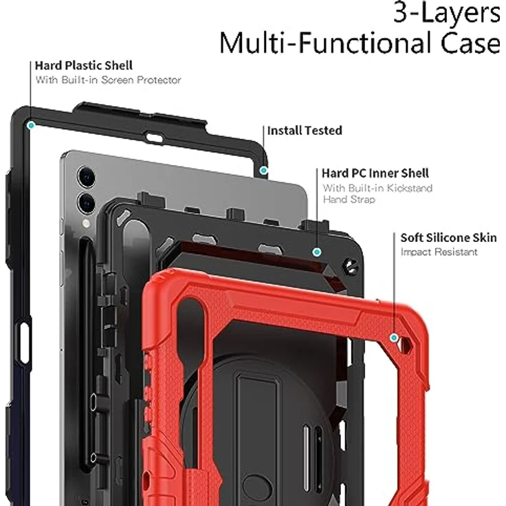 Lobwerk Tablet-Hülle 4in1 für Samsung Galaxy Tab S9+ Plus 2023 SM-X810 SM-X816B 12.4, Sturzdämpfung, Aufstellfunktion, Outdoor, schwarz – Bild 8