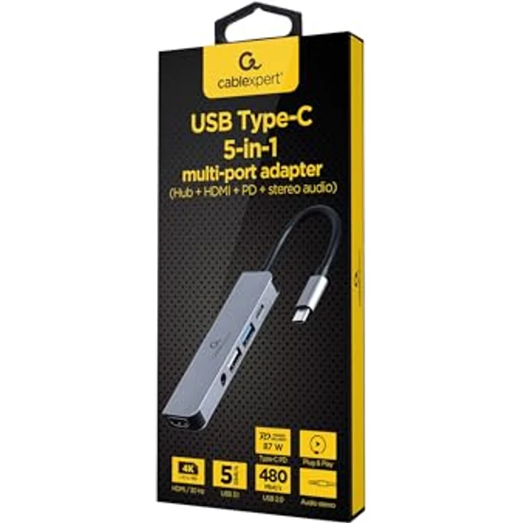 Gembird USB Typ C 5 in 1 HUB, HDMI PD Audio Stereo Adapter mit vielseitigen Anschlussmöglichkeiten – Bild 2