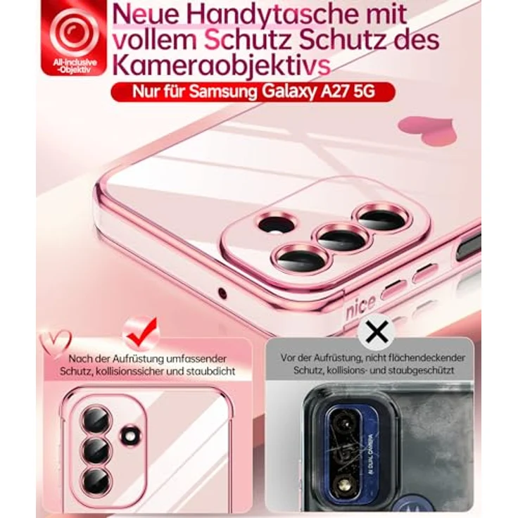 LeYi Handyhülle für Samsung Galaxy A27 5G, TPU Silikon mit Herz Muster, stoßfest, kratzfest, rosa mit Schutzfolie – Bild 2