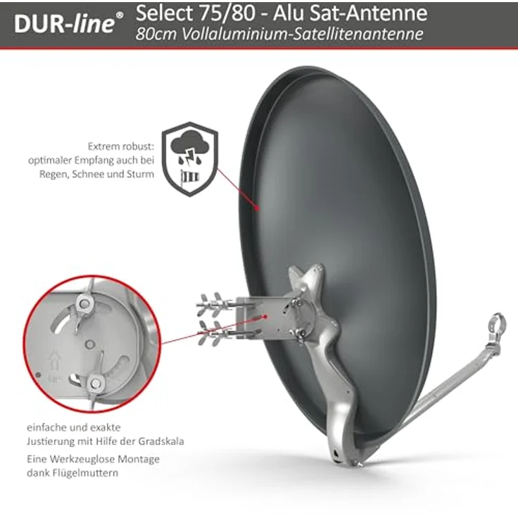 DUR-line Select 75/80cm Anthrazit Satelliten-Schüssel - 3 x Test + Sehr gut + Aluminium Sat-Spiegel – Bild 5