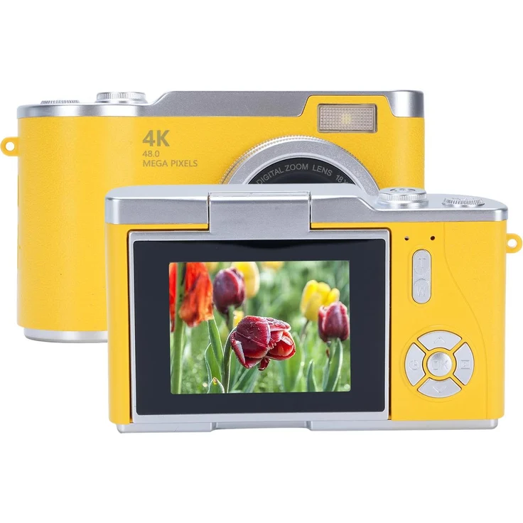 Lixada Digitalkamera 1080P, 48 MP Camcorder mit 2,4 Zoll HD-Display und 8-fachem Digitalzoom, Gelb