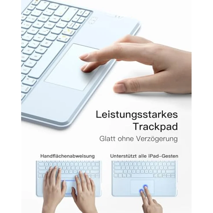 Inateck Tastatur Hülle Kompatibel mit iPad Air 13 Zoll (2024), iPad Pro 12.9 Zoll 6/5/4/3 Gen, Hoch-/Querformat Ständer, Abnehmbare Touchpad mit 7-Farbiger Hintergrundbeleuchtung, QWERTZ-Layout,KB04118 – Bild 5