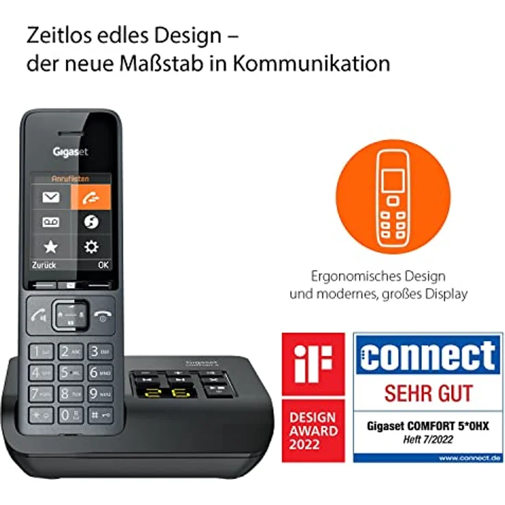 Gigaset Comfort 520A - Schnurloses DECT-Telefon mit Anrufbeantworter - Elegantes Design - Beste Audioqualität mit Freisprechfunktion - Komfort Anrufschutz - Adressbuch mit 200 Kontakten,titan-schwarz – Bild 2