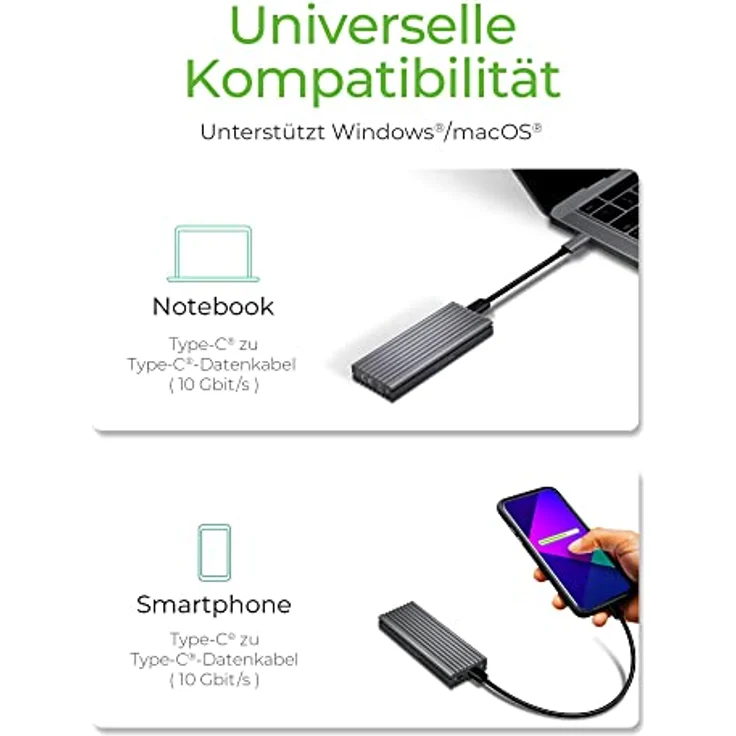 ICY BOX SSD M.2 NVMe Gehäuse, USB 3.1 (Gen2, 10 Gbit-s), Kühlsystem, USB-C, USB-A, PCIe M-Key, Aluminium, grau – Bild 2