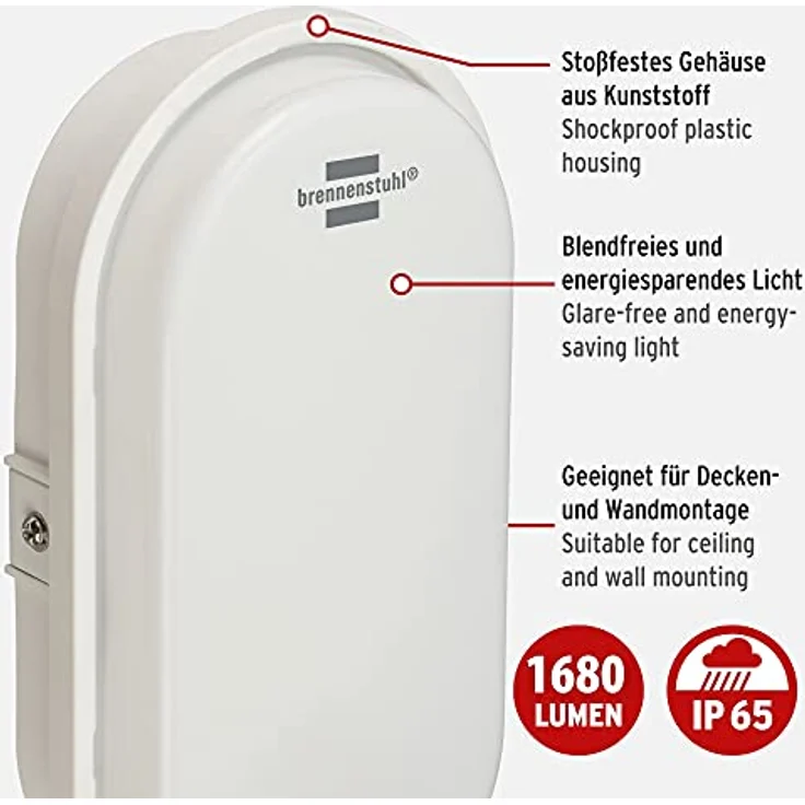 Brennenstuhl LED Ovalleuchte OL 1650 (15W, 1680lm, 4000K, IP65, Kellerleuchte zur Wandmontage) – Bild 2